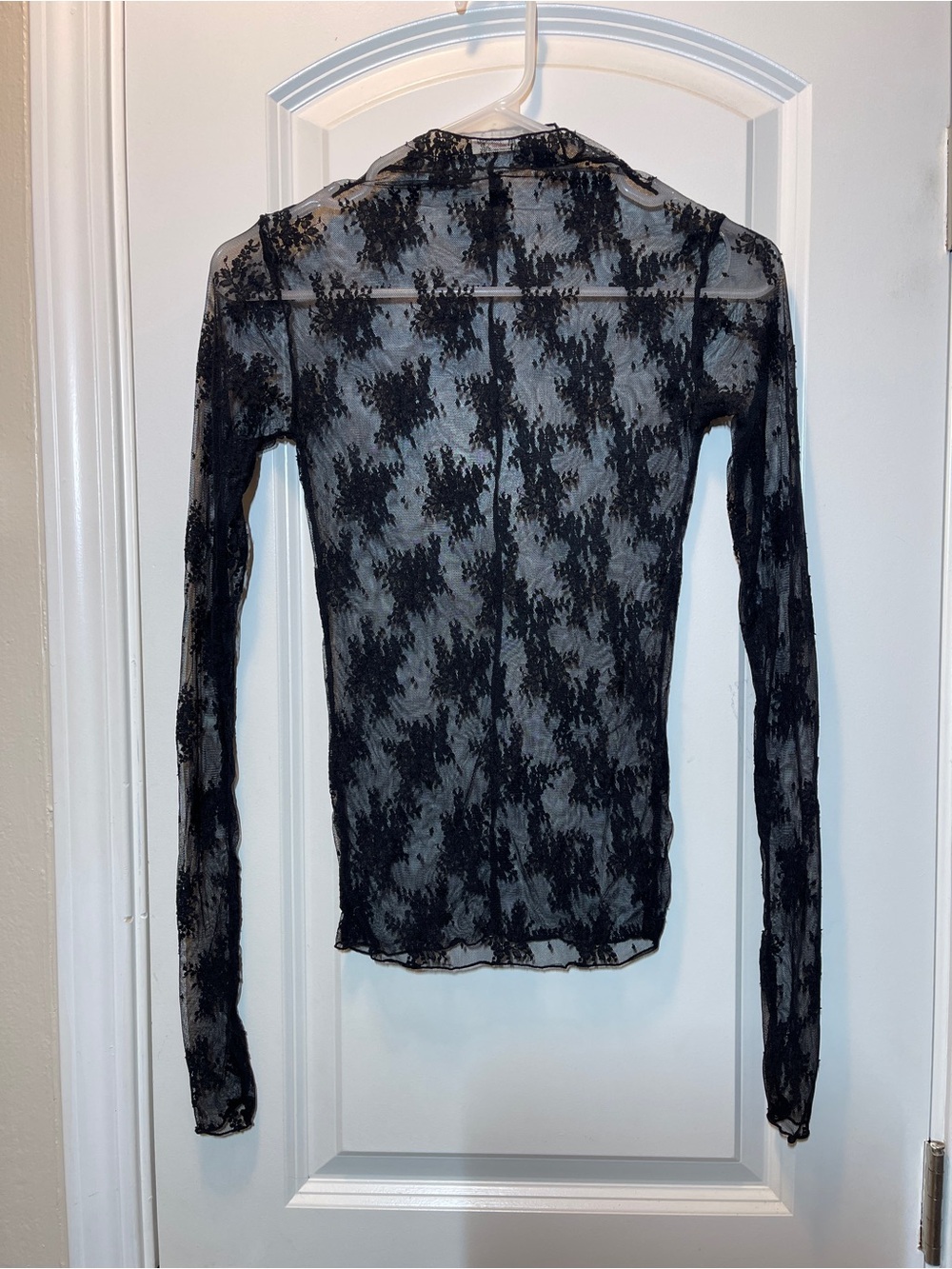 Free People Black Sheer Lace Long Sleeve Fitted Top